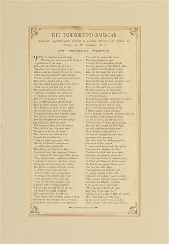 (SLAVERY AND ABOLITION--UNDERGROUND RAILROAD.) DEVYR [DEVERE], CE The Underground Railroad. Thoughts Suggested upon hearing a Lecture d